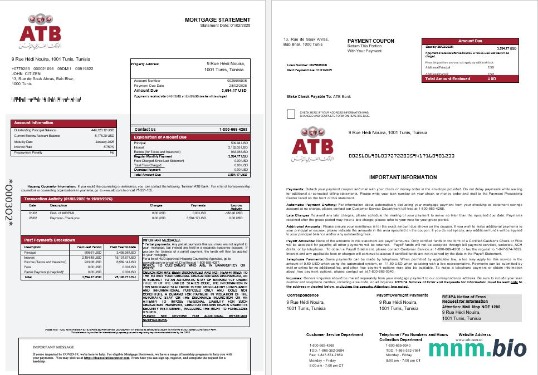 Tunezja ATB Bank wyciąg z kredytu hipotecznego w formatach Word i PDF 1-2